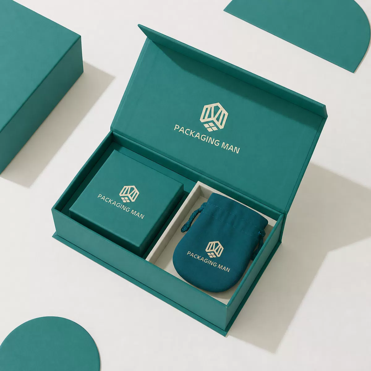 Teal rigid gift box with insert