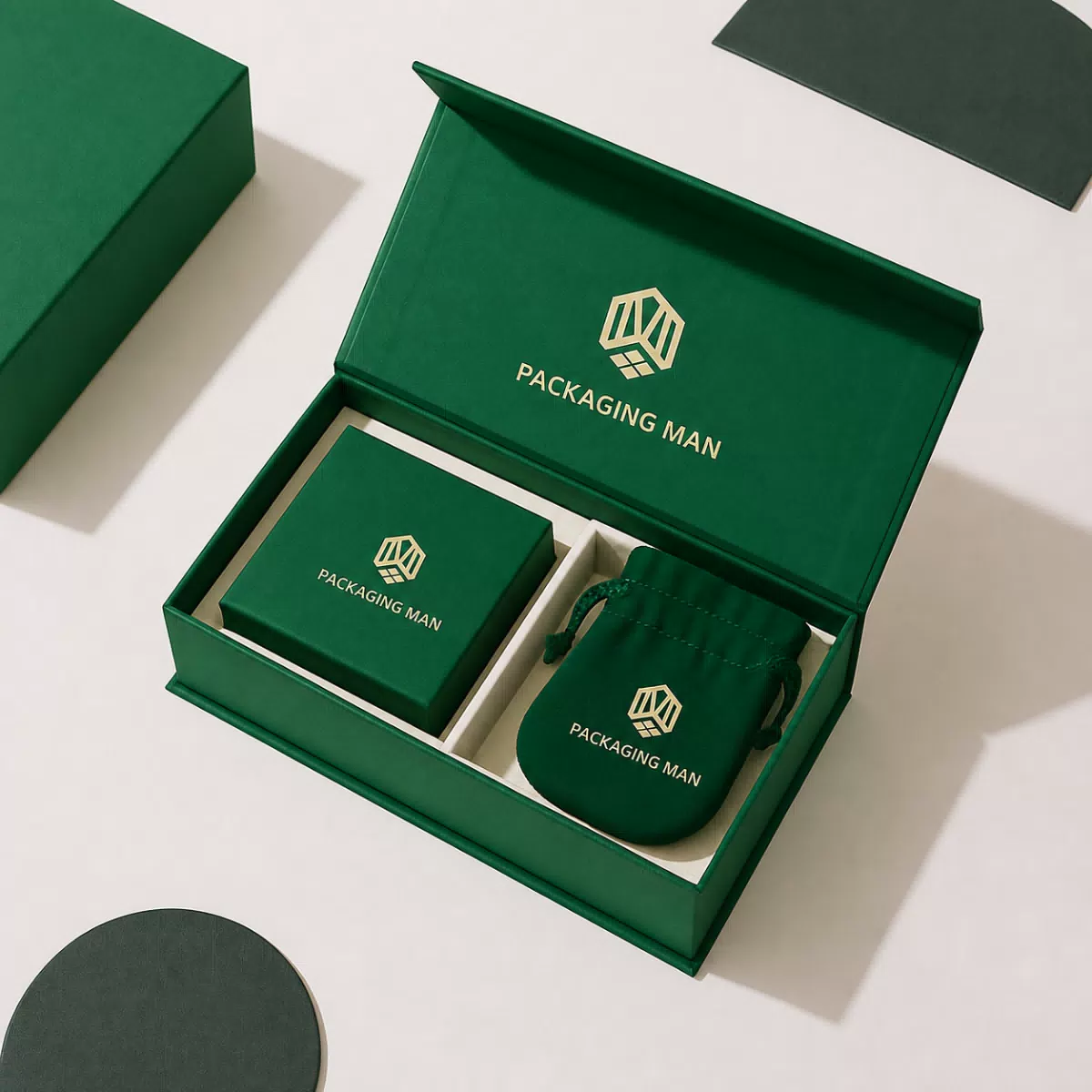 Green rigid gift box with insert