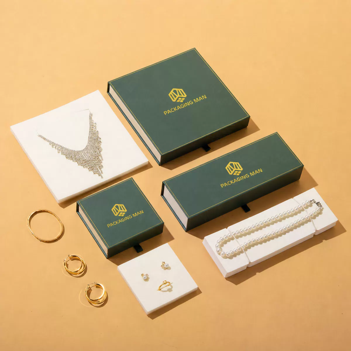Custom Dark Green Rigid Gift Box Packaging Set