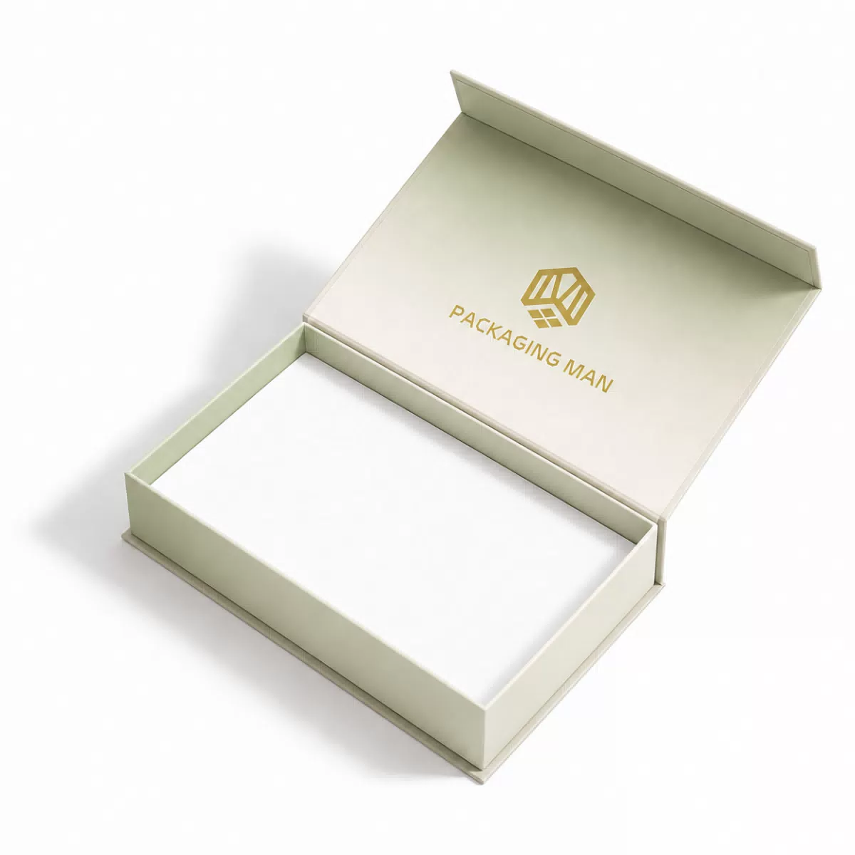 Light green rigid gift box with white insert