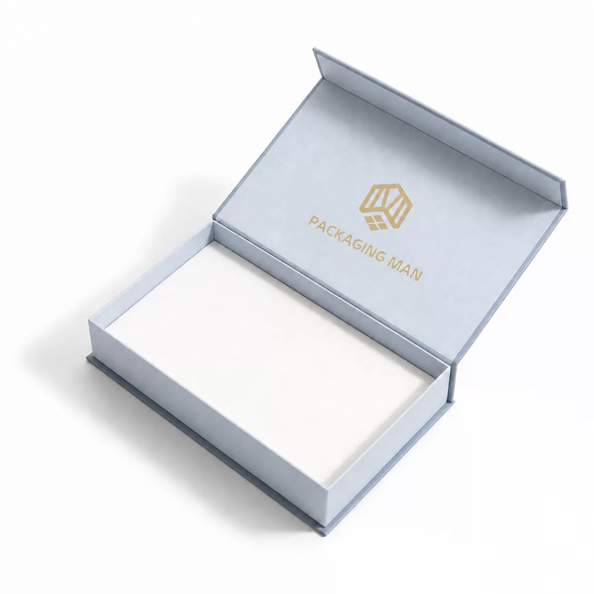Light blue rigid gift box with white insert