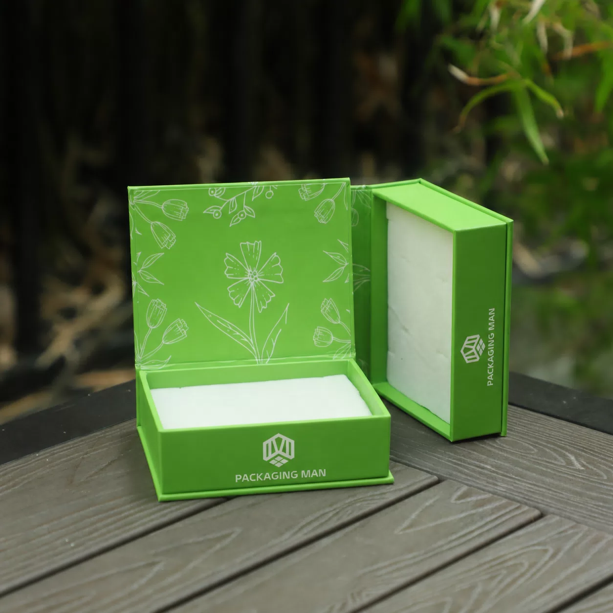 Custom Green Floral Rigid Gift Box Packaging Set