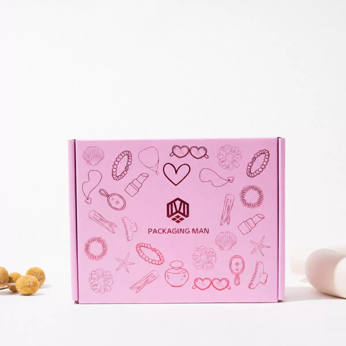 Pink custom gift box packaging front view
