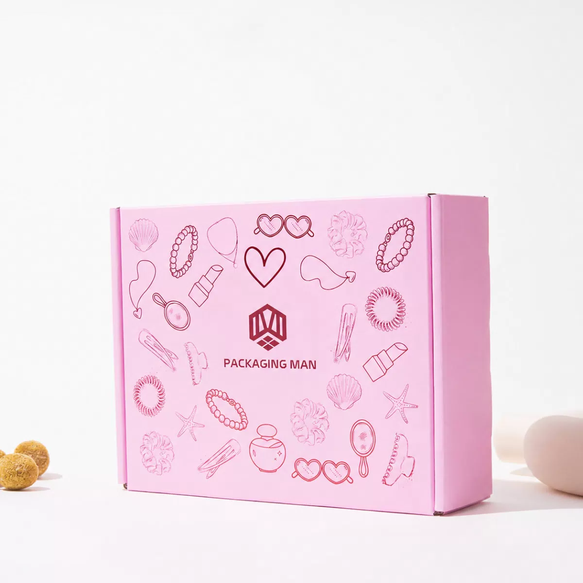 Pink custom gift box packaging angle view