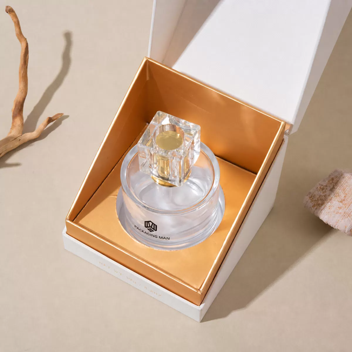 Top view of open box with insert