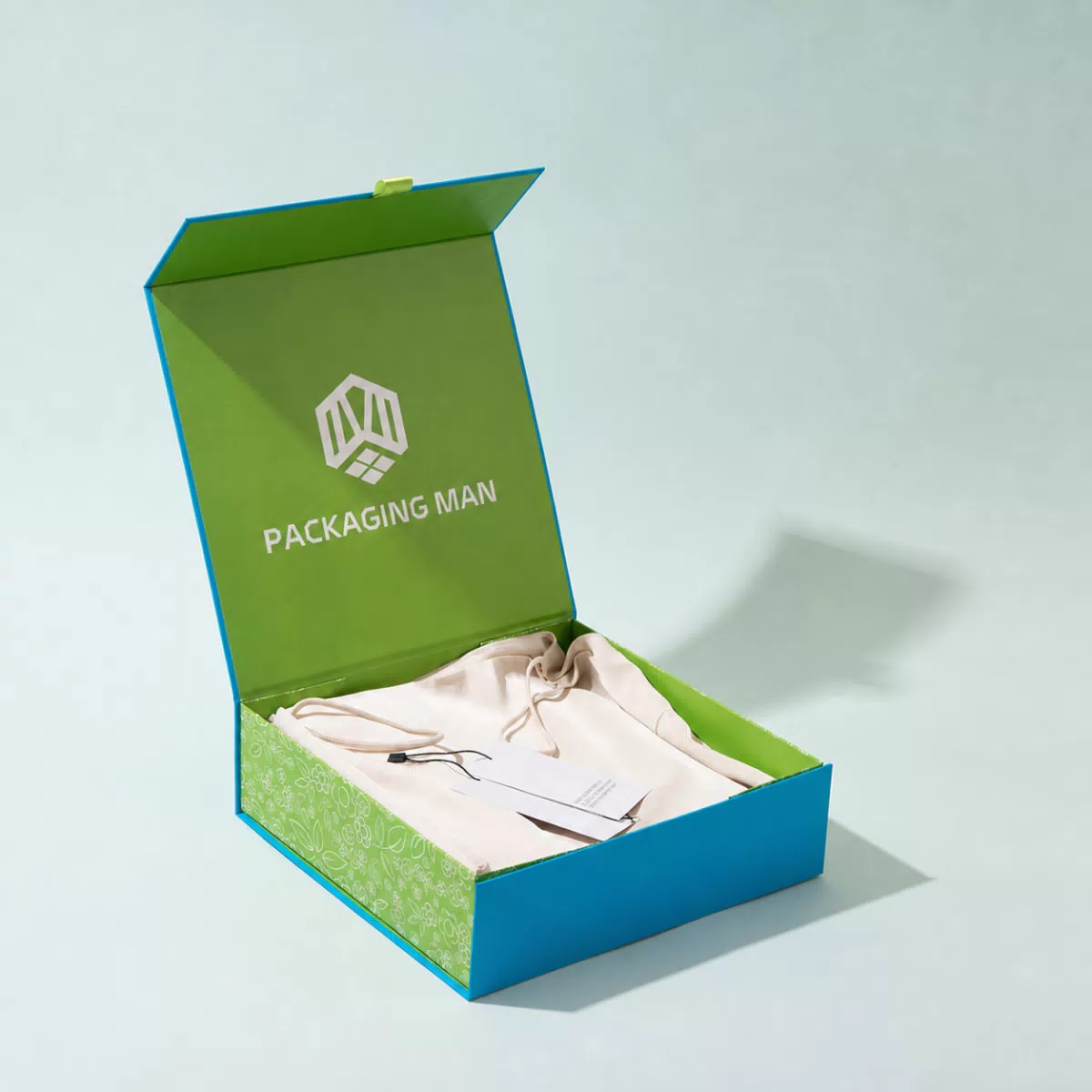 Green interior flip-top packaging box