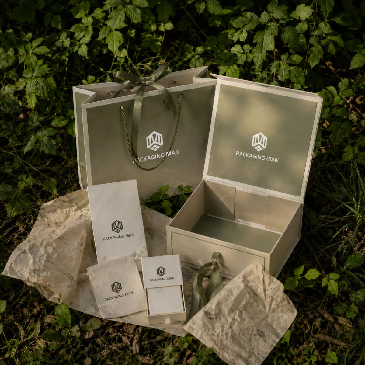 Sage green rigid gift box packaging set