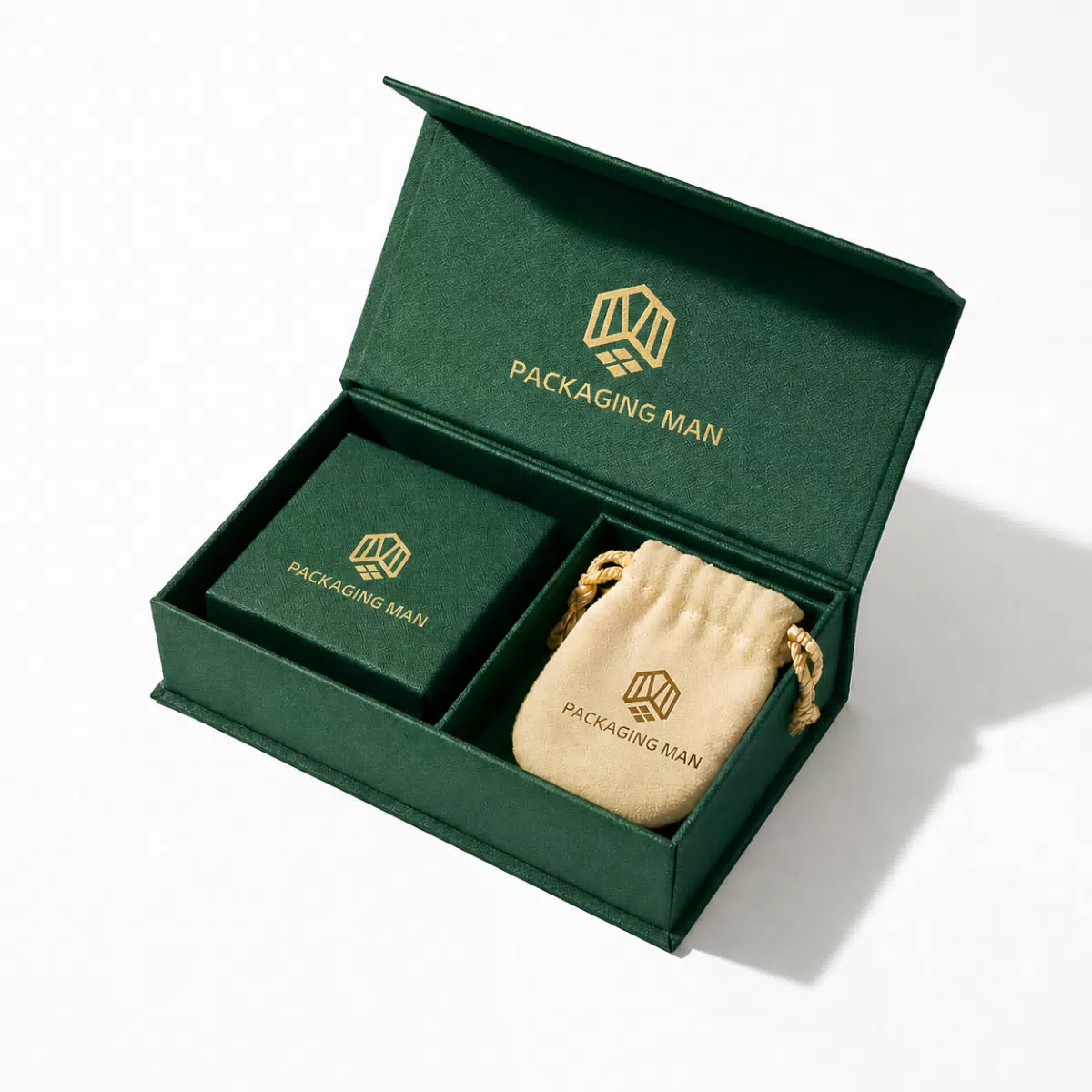 Dark green rigid gift box with insert