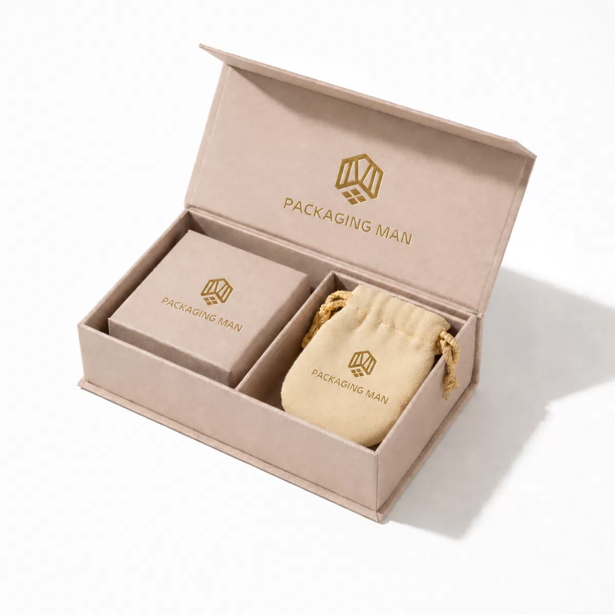 Taupe rigid gift box packaging detail