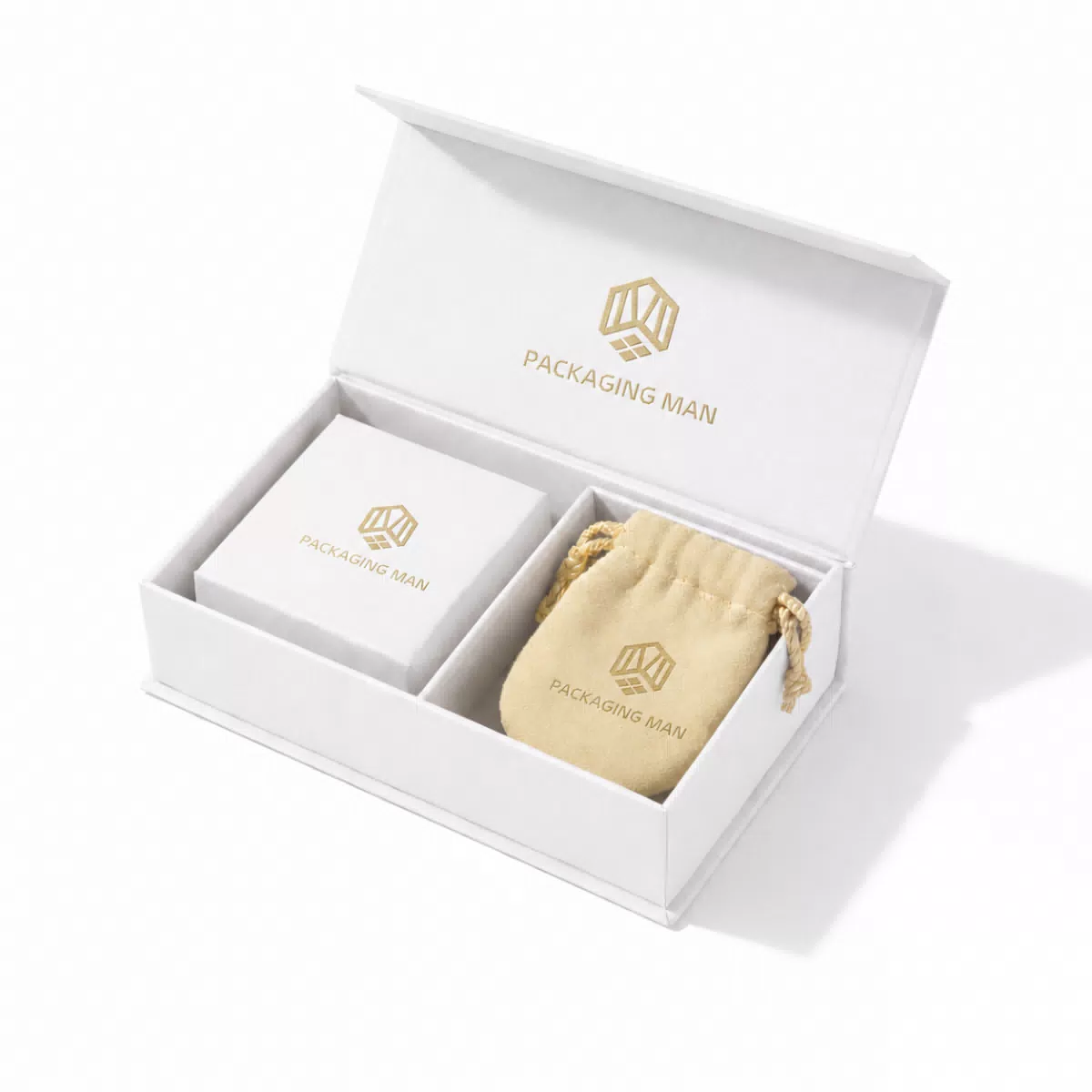 White rigid gift box with inner tray
