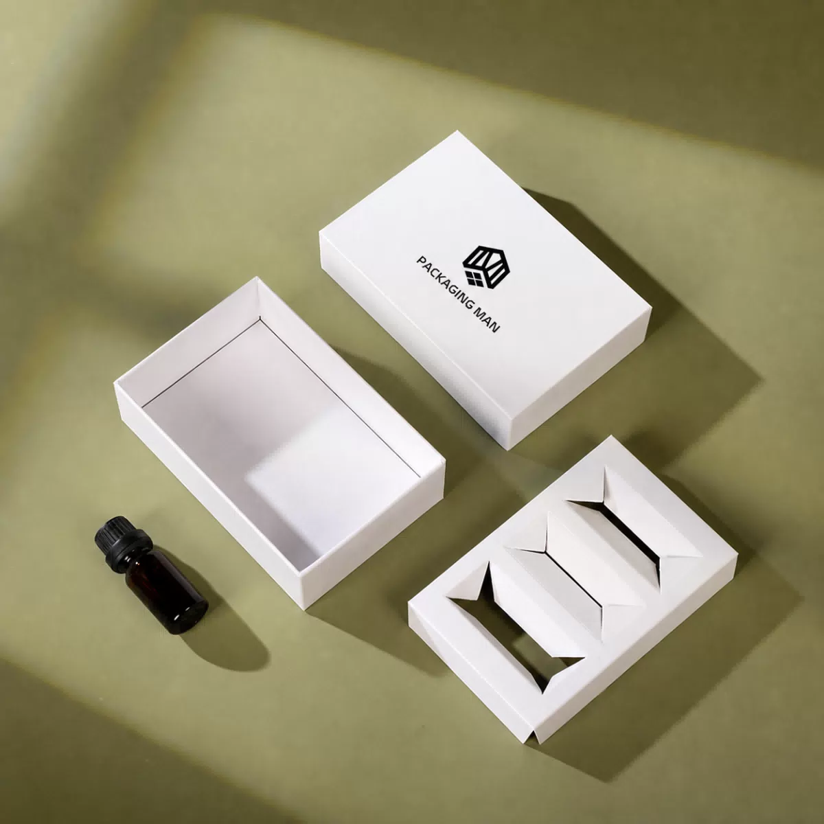 White packaging box with paper tray