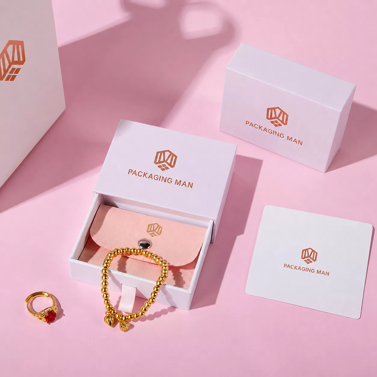 Open white drawer box with jewelry inside