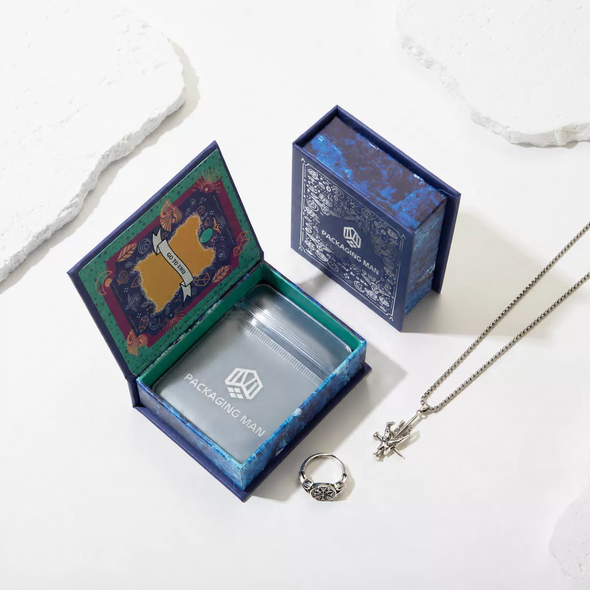 Custom Blue Rigid Gift Box Packaging Set