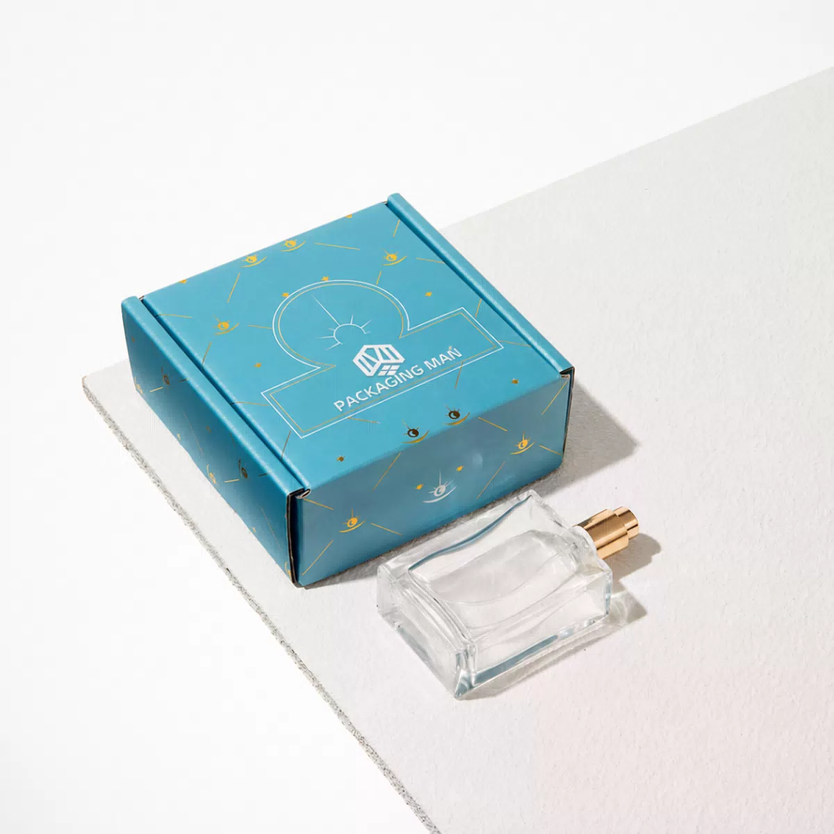 Blue custom mailer box packaging closed
