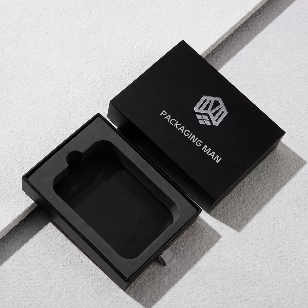 Empty black gift box with custom insert
