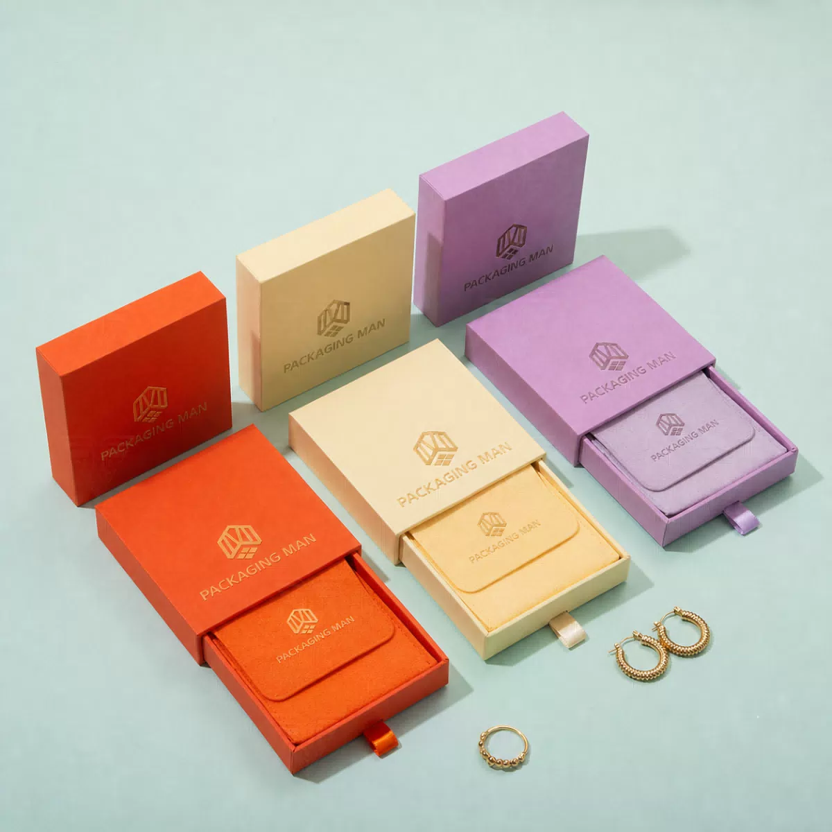 Orange cream and purple drawer gift boxes
