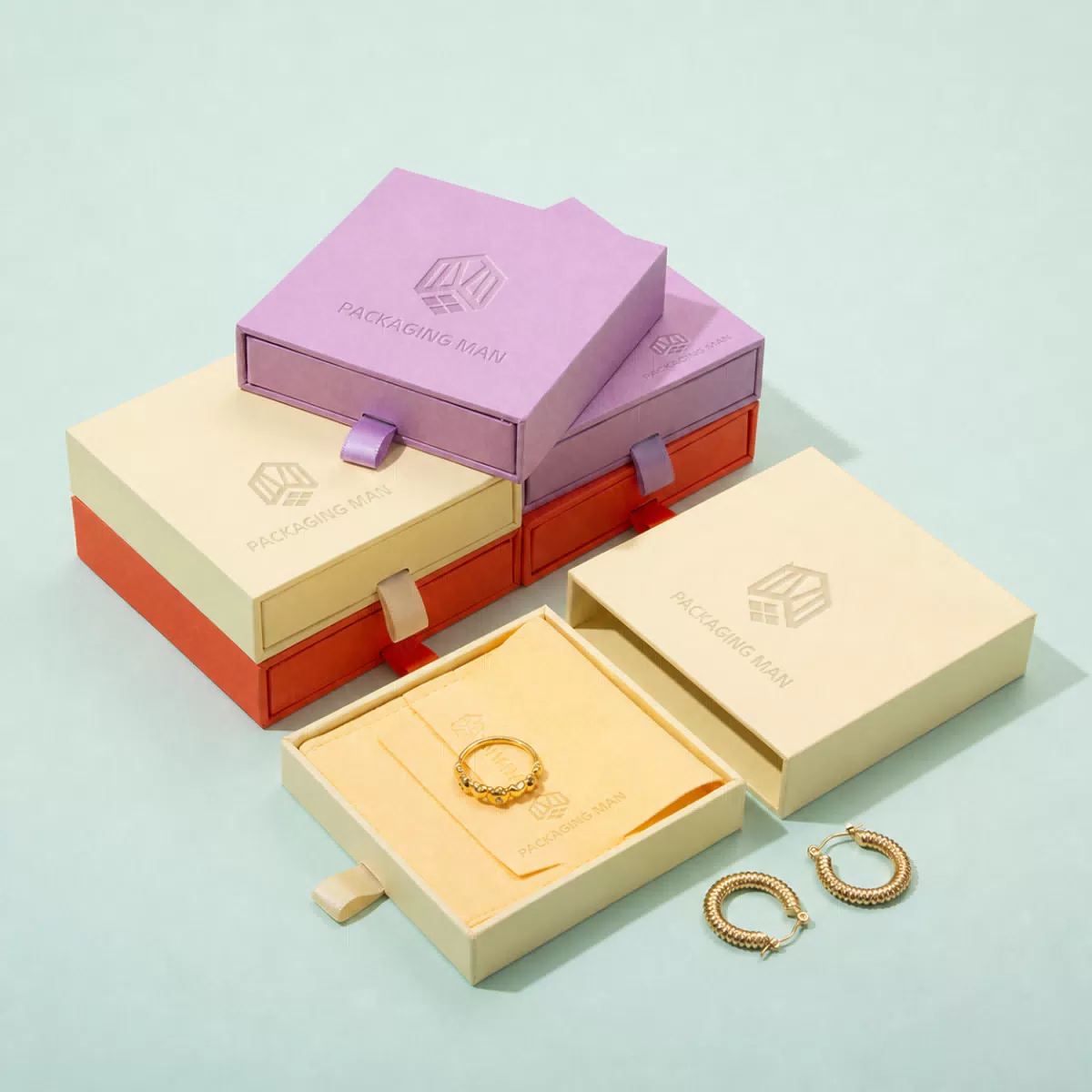 Open drawer box with ring and earrings