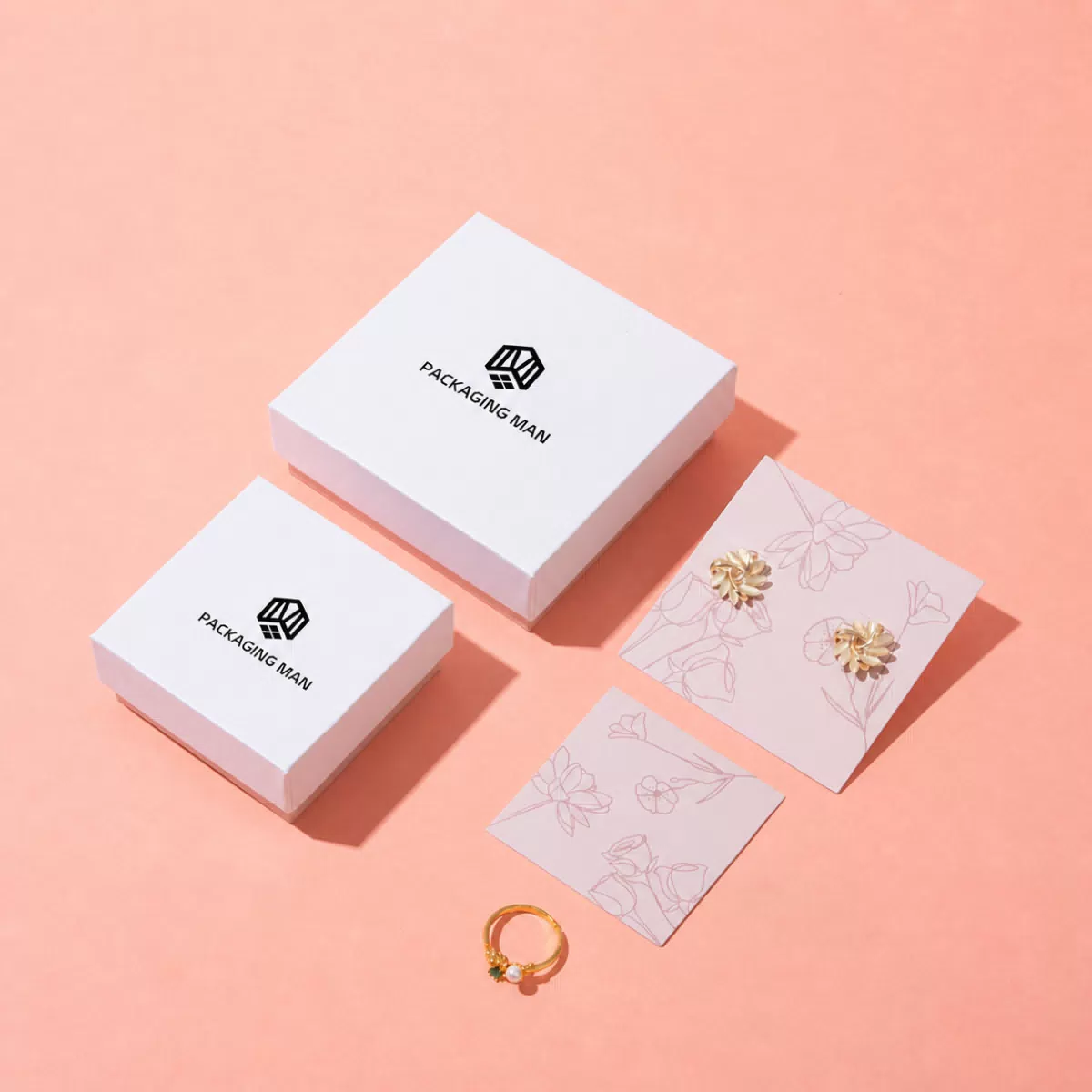 White rigid gift boxes with jewelry cards