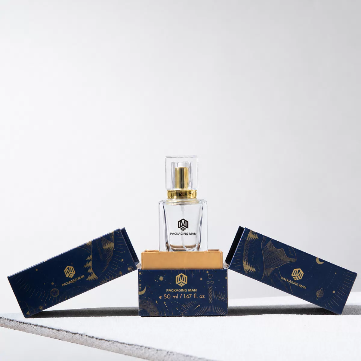 Blue luxury packaging box with open lid