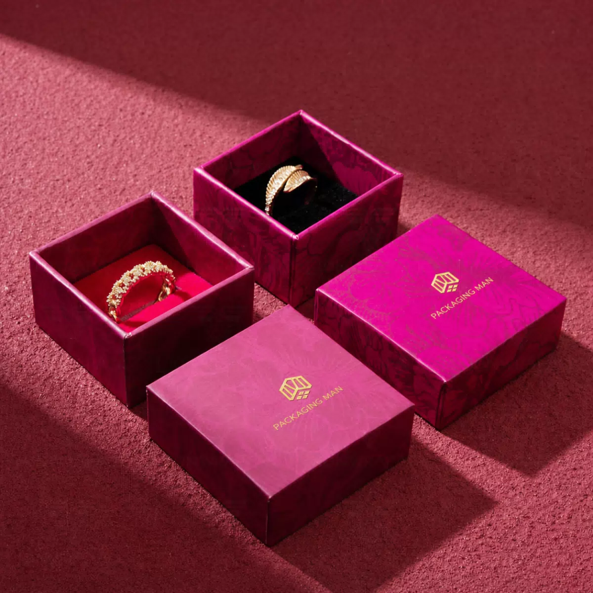 Magenta rigid gift boxes with rings