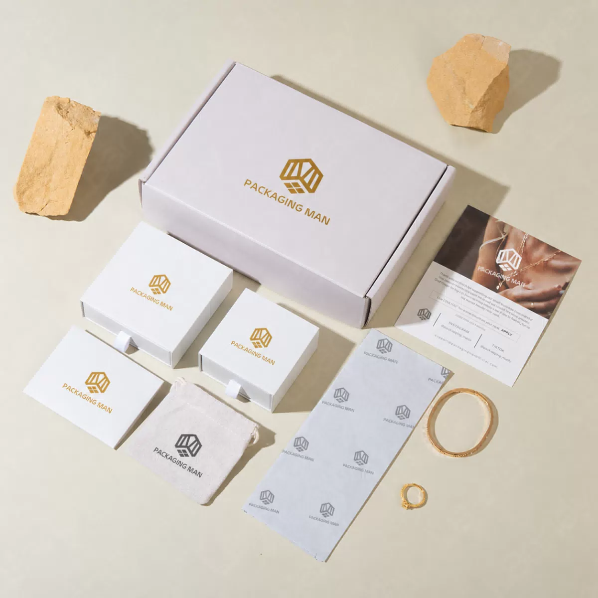 White gift box set with accessories layout