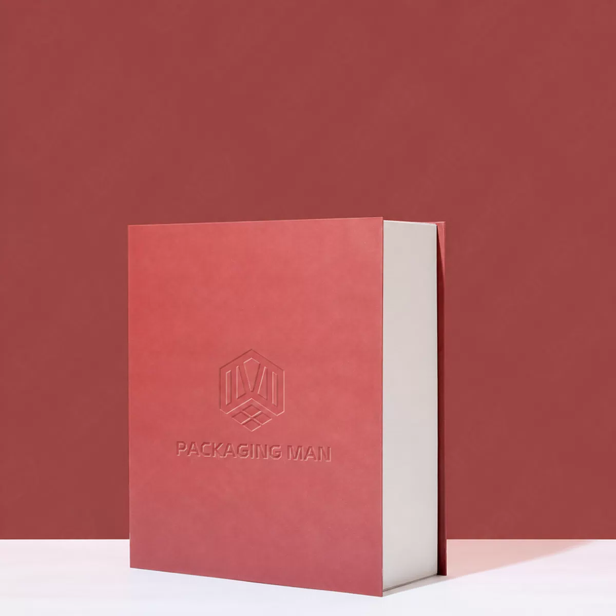 Red rigid gift box with embossed logo