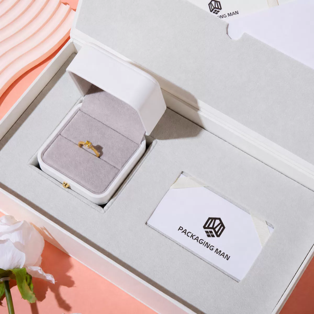 Close up of white jewelry box insert