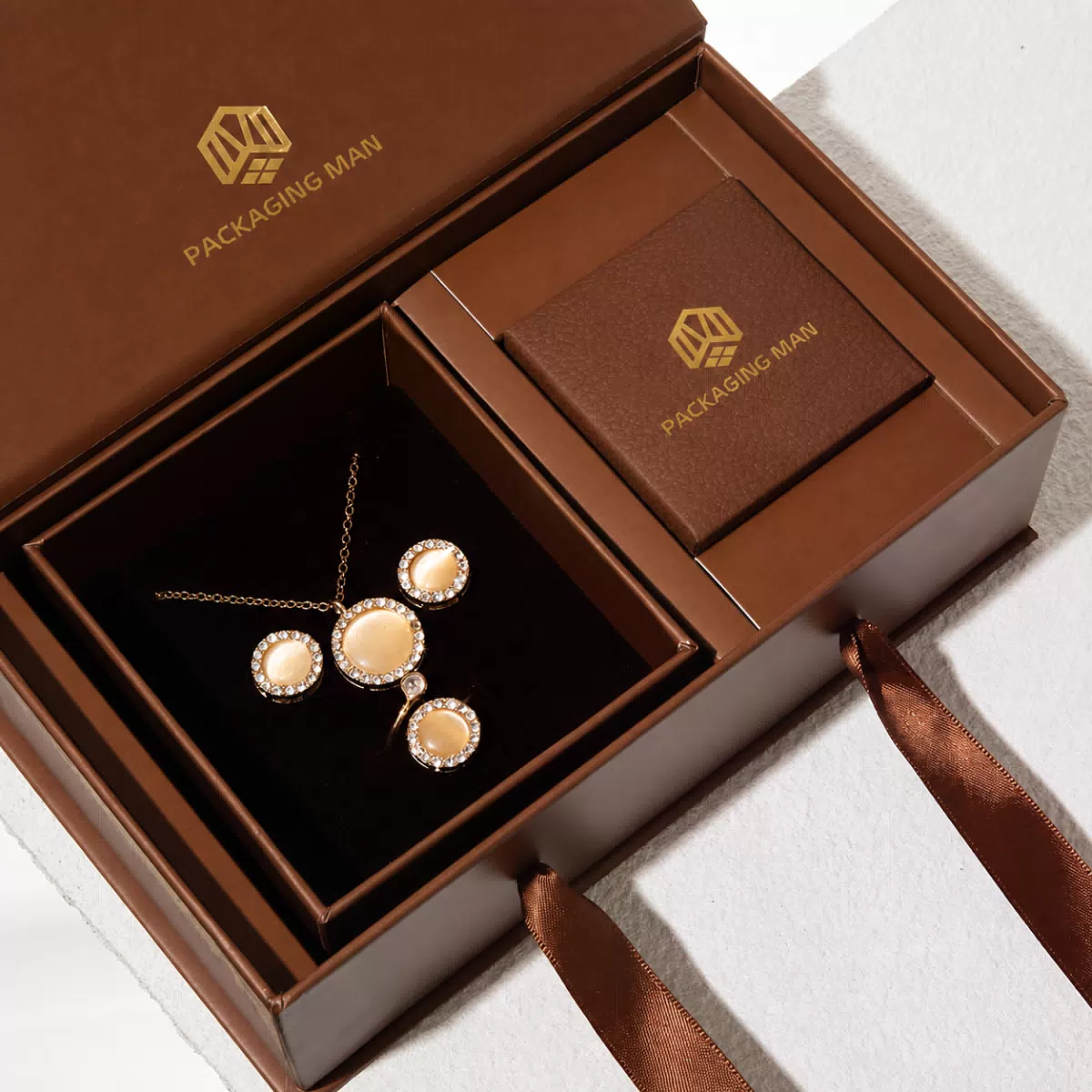 Close up of brown jewelry gift box