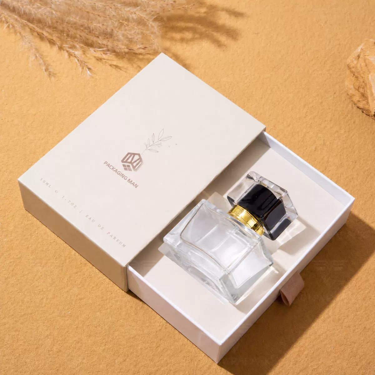 Custom Ivory Drawer Perfume Box with Fitted Bottle Insert