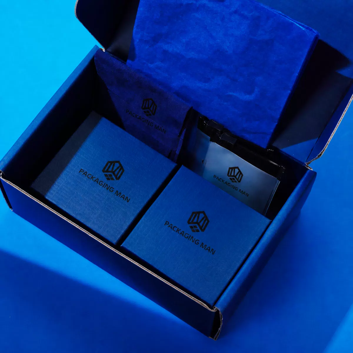 Blue custom gift box packaging top angle