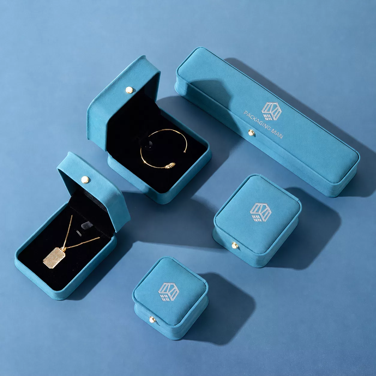 Custom Blue Velvet Gift Box Packaging Set