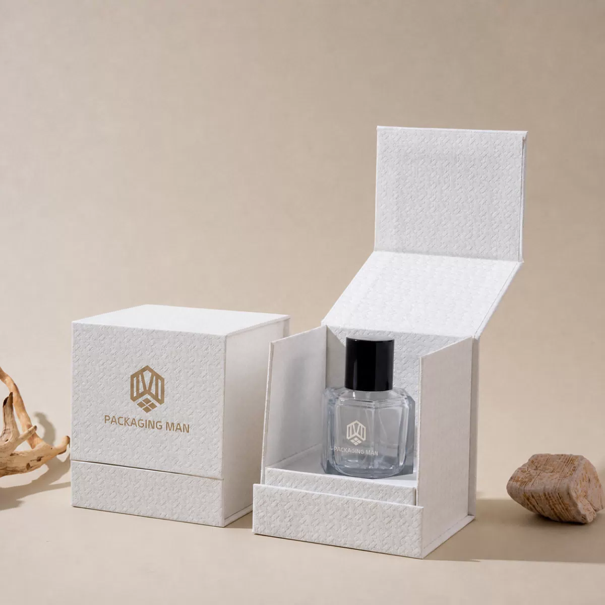 White textured rigid gift box packaging set