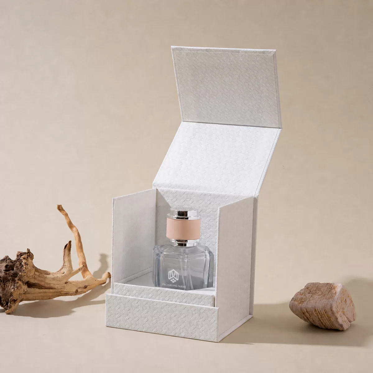 Open white gift box with inner tray