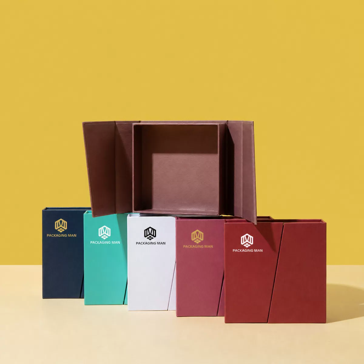 Brown rigid gift box with angular front panel