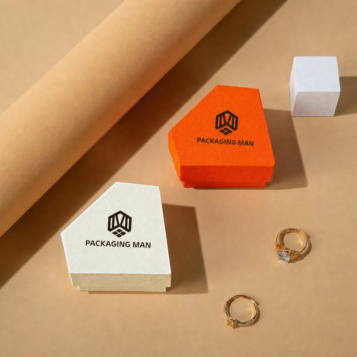 Orange and white geometric gift boxes