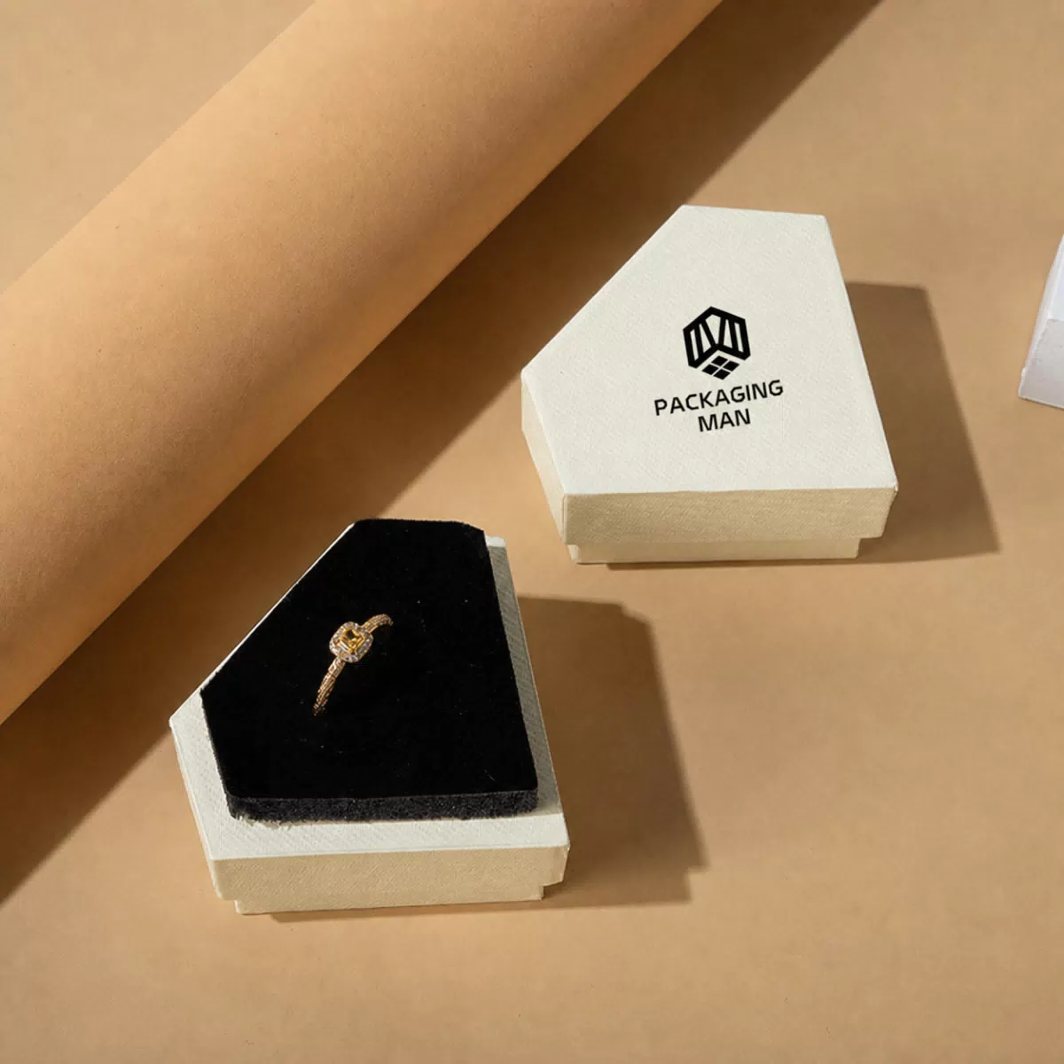 White geometric box with black insert