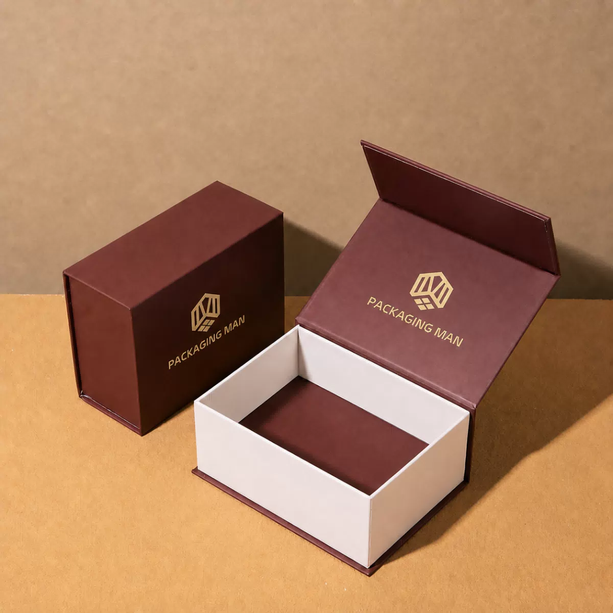 Burgundy flip-top gift box packaging open