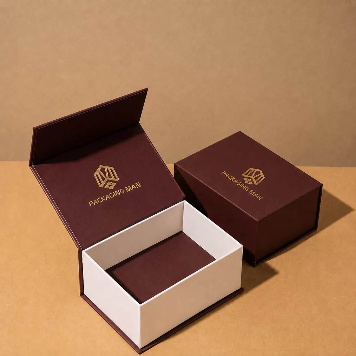 Burgundy flip-top gift box packaging closed