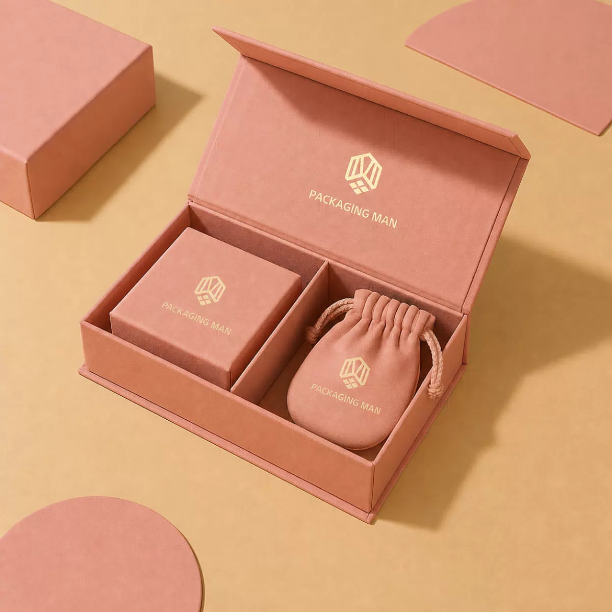 Pink rigid gift box packaging set