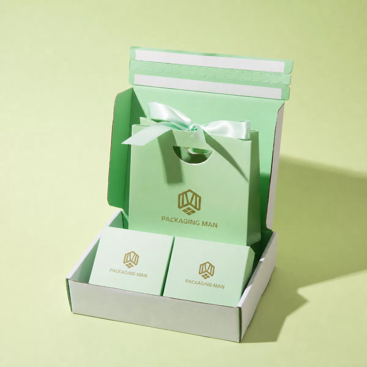 Green custom gift box packaging set