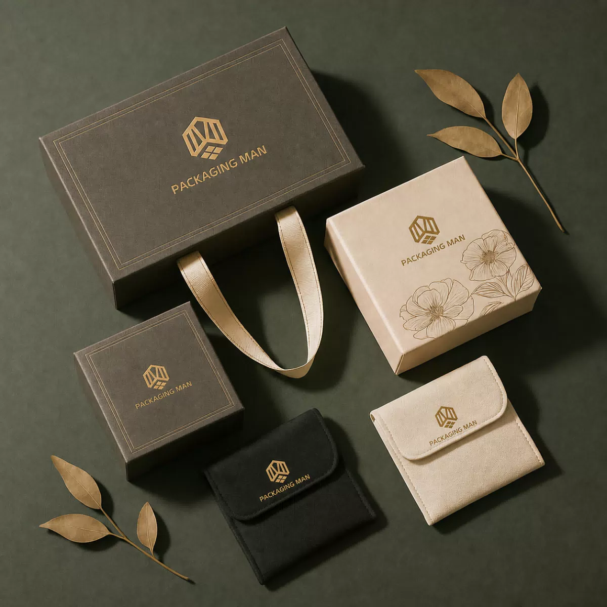 Beige and grey rigid gift box set