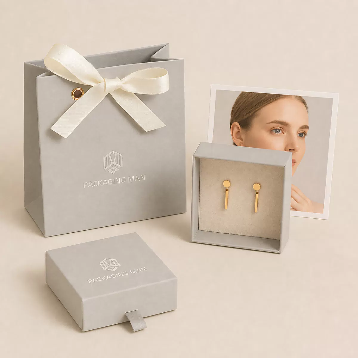 Grey drawer gift box packaging set