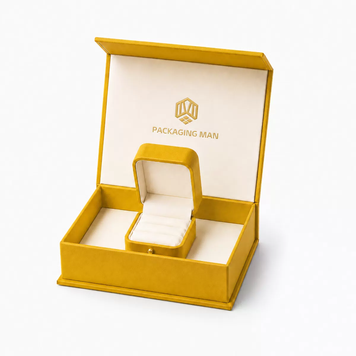 Yellow rigid gift box with insert