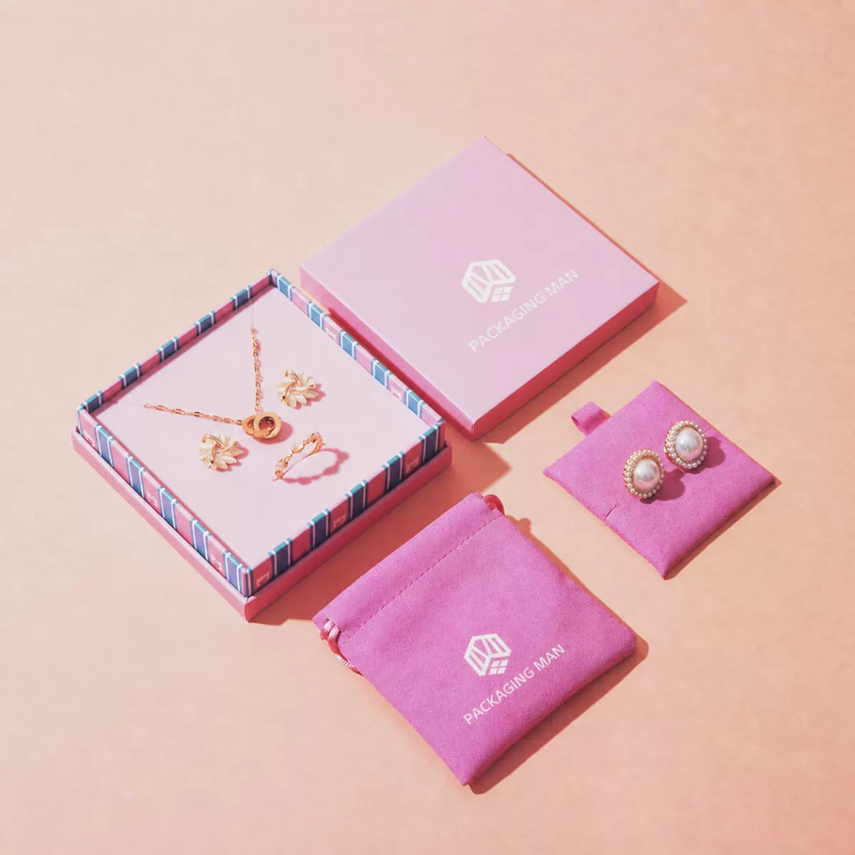 Pink rigid gift box with open lid