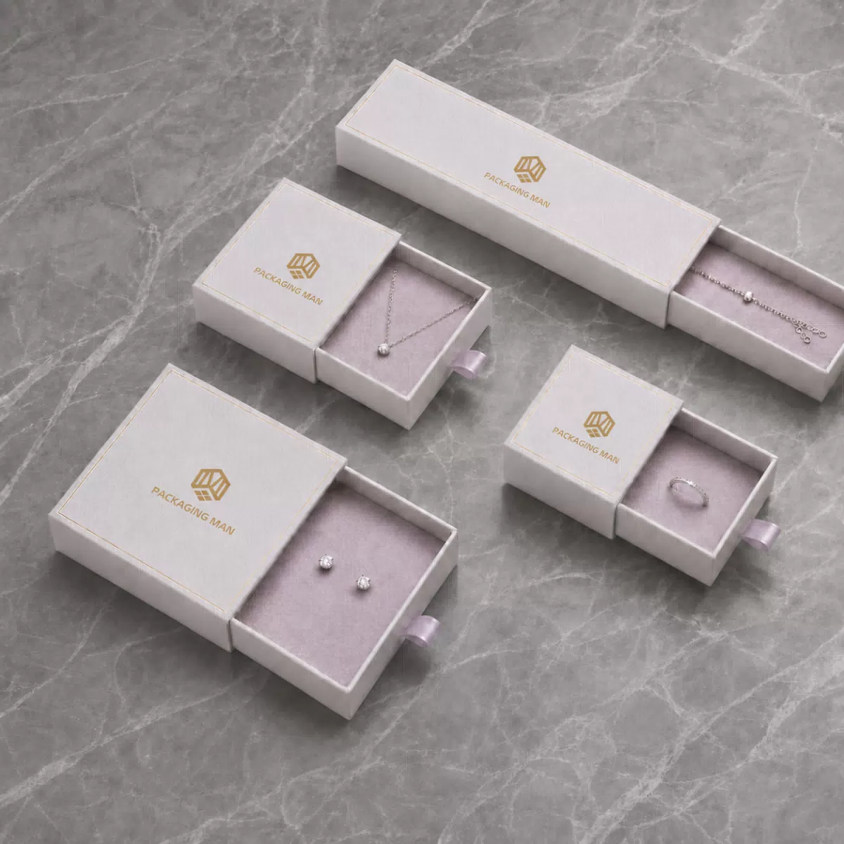 White drawer gift boxes with jewelry