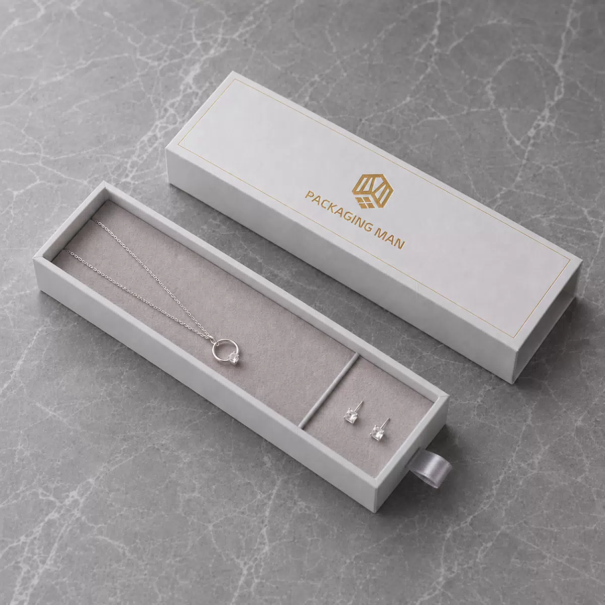 Long white drawer box with necklace