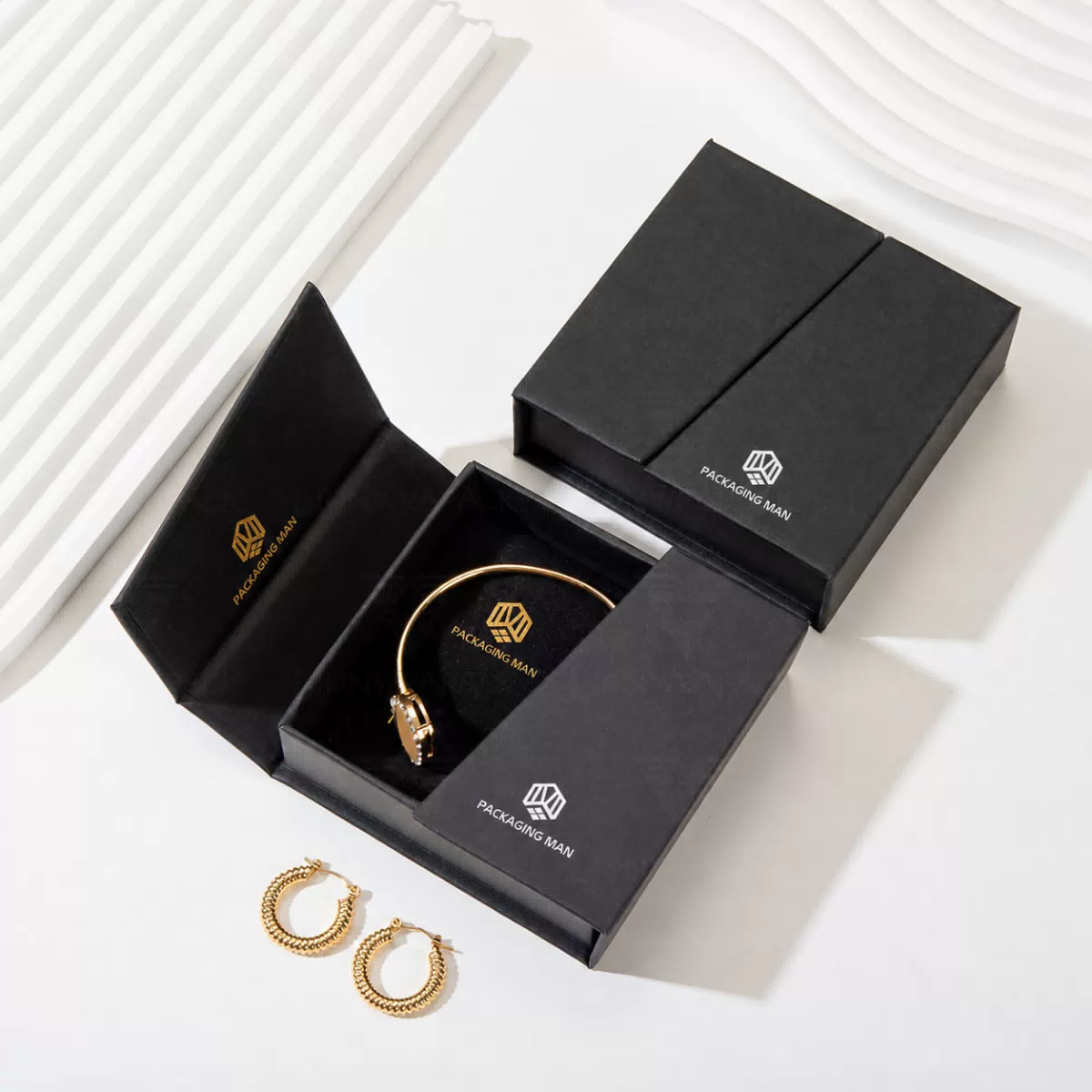 Luxury black jewelry box packaging set