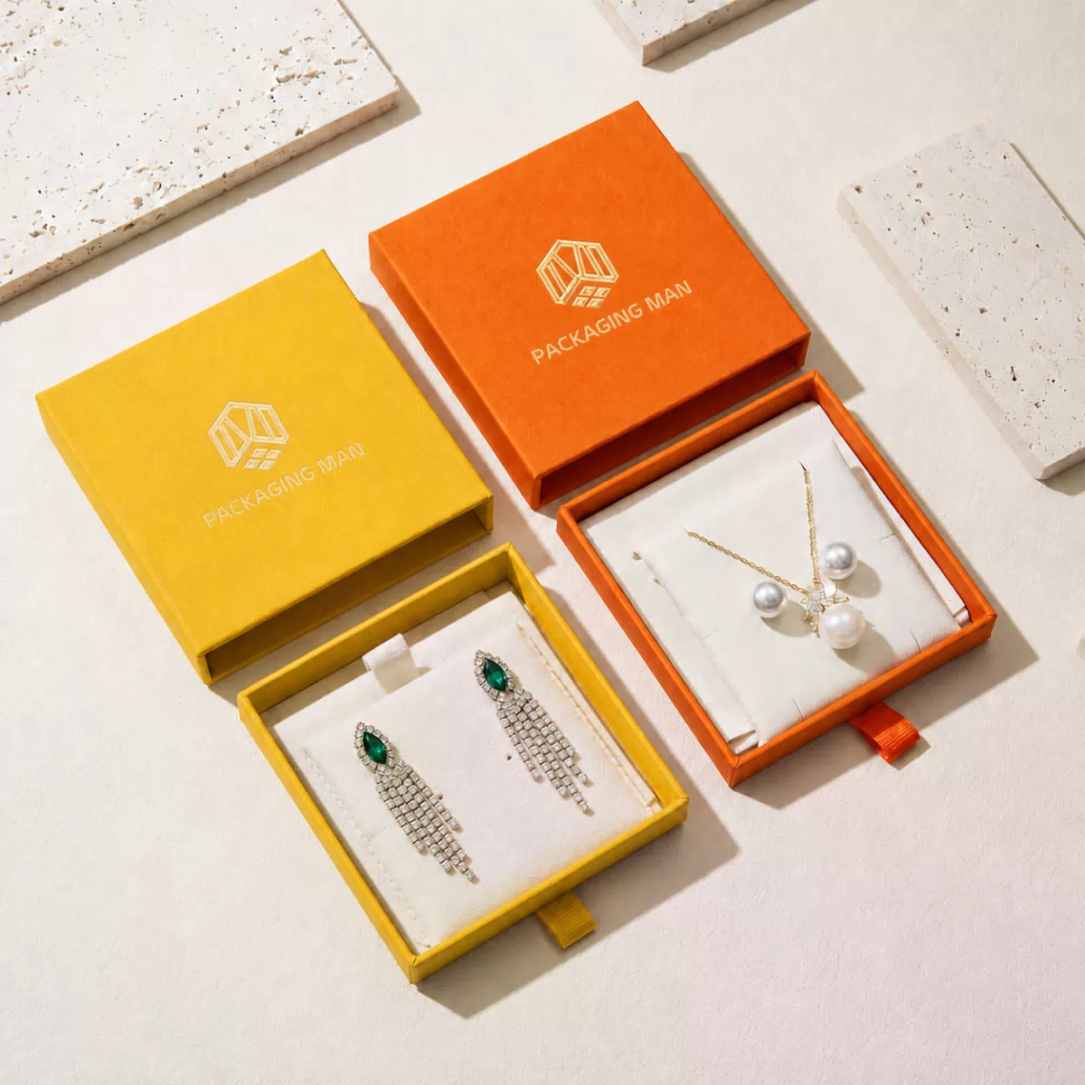 Orange and yellow drawer gift boxes