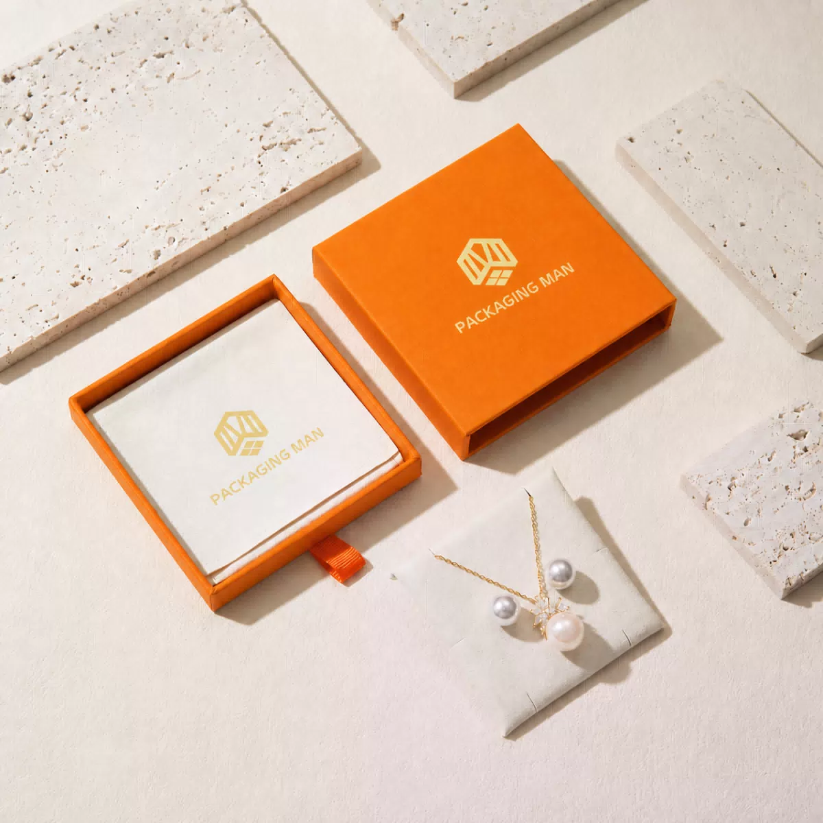 Orange drawer box with white insert