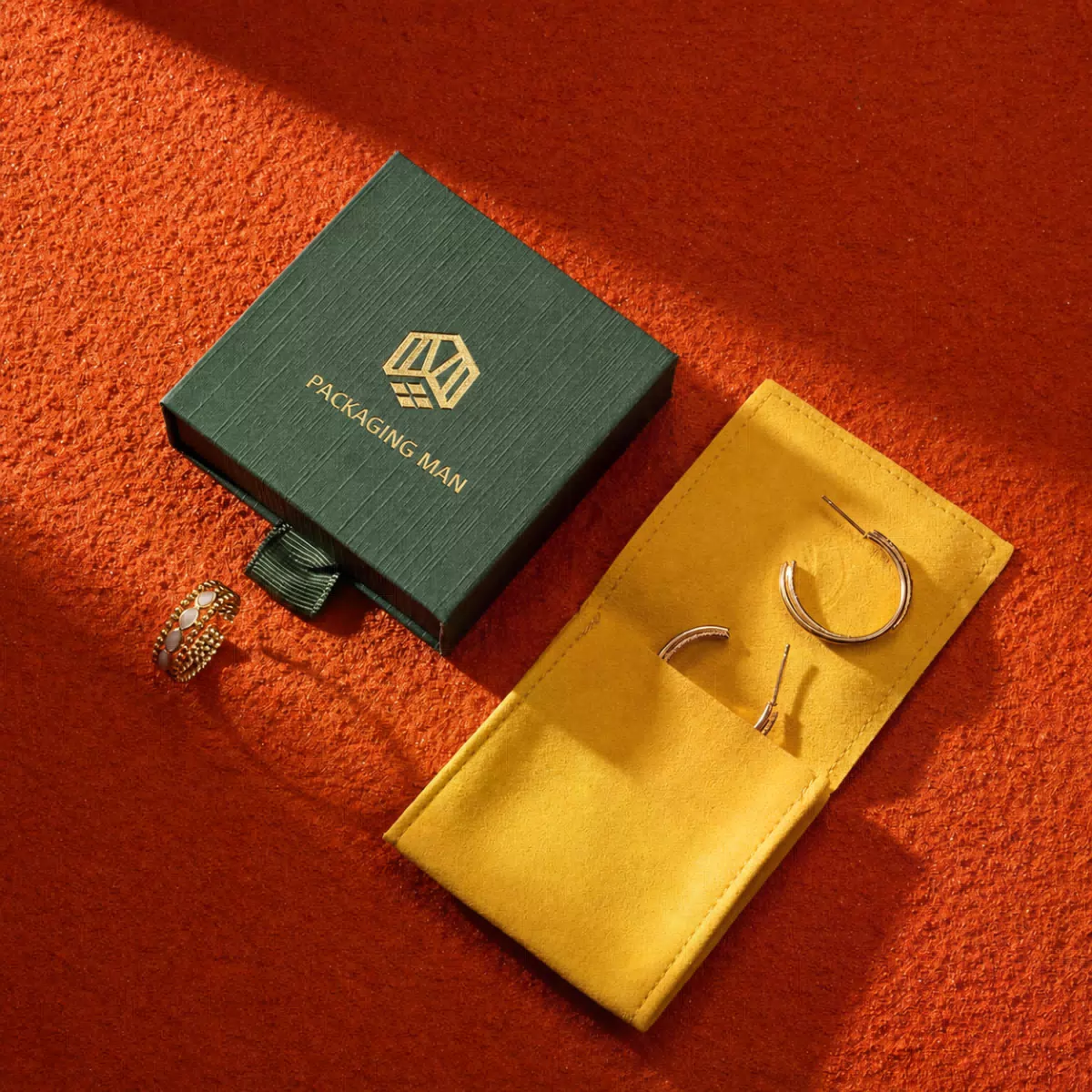 Green drawer box with yellow pouch